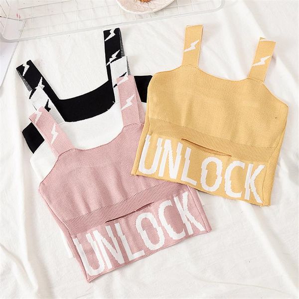 female camisole knitting camis crop letter unlock cotton camisole femme camis with hole women summer tank, White
female camisole knitting camis crop letter unlock cotton camisole femme camis with hole women summer tank, White