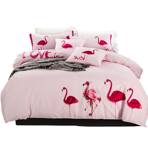 4pcs set 100% cotton cartoon flamingo applique embroidery pink/blue embroidered duvet cover bedding set /full king size
4pcs set 100% cotton cartoon flamingo applique embroidery pink/blue embroidered duvet cover bedding set /full king size