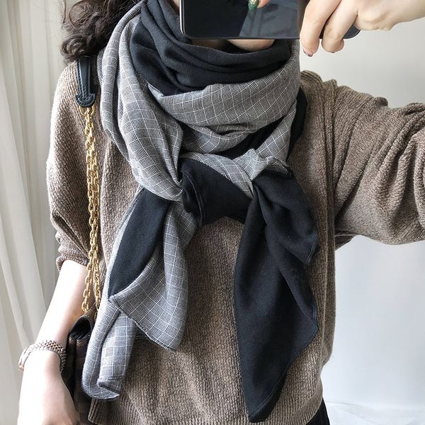 scarf women autumn winter korean version of versatile splicing contrast solid color plaid art cotton linen thin shawl long shawl spring and, Blue;gray
scarf women autumn winter korean version of versatile splicing contrast solid color plaid art cotton linen thin shawl long shawl spring and, Blue;gray