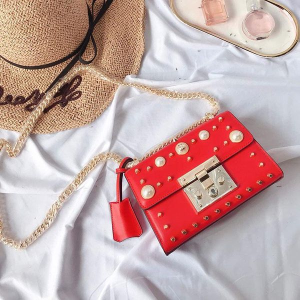 pearl sale famous bags handbag classic flap rivet bag padlock designer shoulder chain minibags desinger and kffuv, Red;black
pearl sale famous bags handbag classic flap rivet bag padlock designer shoulder chain minibags desinger and kffuv, Red;black