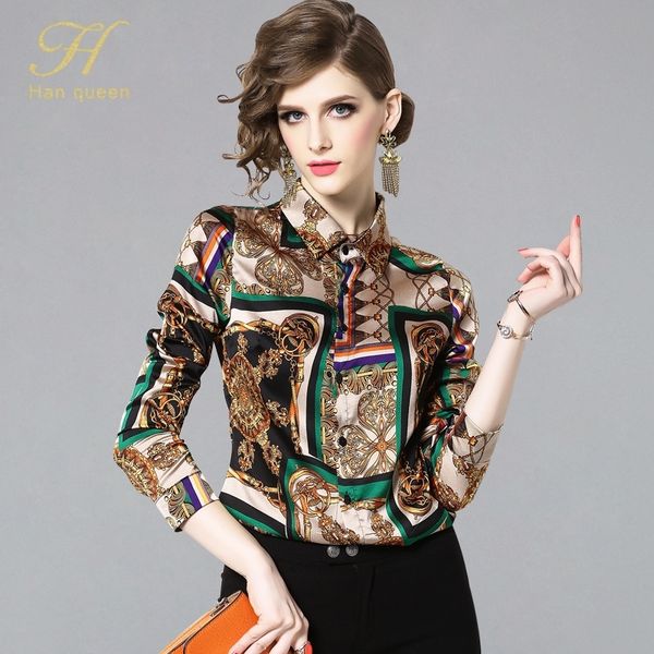 h han queen new summer fashion shirts women turn-down collar printed vintage blouse female single-breasted blouses casual y200622, White
h han queen new summer fashion shirts women turn-down collar printed vintage blouse female single-breasted blouses casual y200622, White