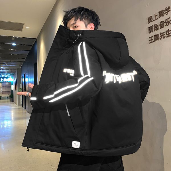 2020 men's winter new thickened hooded reflective down cotton short korean leisure jacket trend, Black
2020 men's winter new thickened hooded reflective down cotton short korean leisure jacket trend, Black
