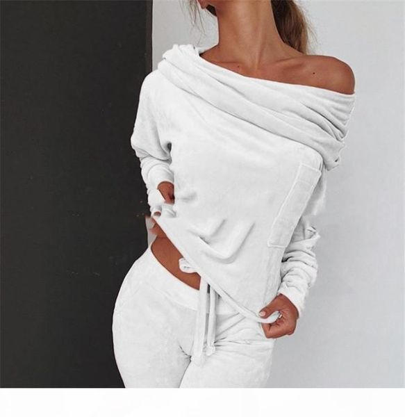 sweatshirt women 2 pieces set tracksuit autumn one shoulder sweatshirt pants sets sport wear tracksuit women velvet lounge suit, White
sweatshirt women 2 pieces set tracksuit autumn one shoulder sweatshirt pants sets sport wear tracksuit women velvet lounge suit, White