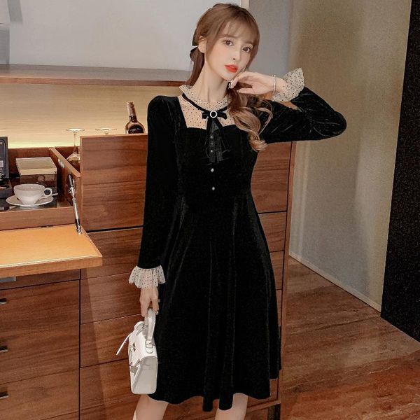 make new winter french perfume concatenation wave point net yarn velvet dress her little black dress, Black;gray
make new winter french perfume concatenation wave point net yarn velvet dress her little black dress, Black;gray