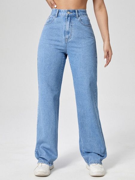high waisted straight leg jeans y2ic#, Blue 
high waisted straight leg jeans y2ic#, Blue