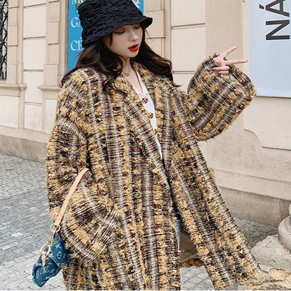 women wool plaid coat 2020 autumn winter new korean loose casual comfortable tweed woolen thicken warm elegant suit outwear1, Black
women wool plaid coat 2020 autumn winter new korean loose casual comfortable tweed woolen thicken warm elegant suit outwear1, Black