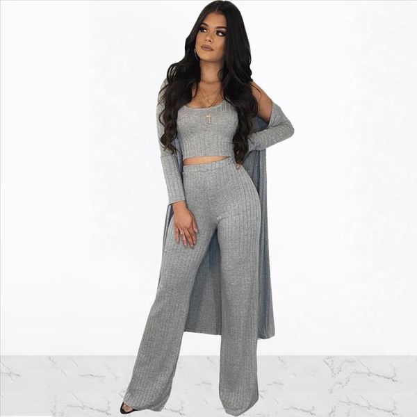 women sleeveless tank crop with leg waist pants long sleeve cardigan coat 3 piece set solid color casual knitted suit, Gray
women sleeveless tank crop with leg waist pants long sleeve cardigan coat 3 piece set solid color casual knitted suit, Gray