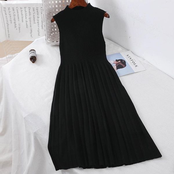 apricot skirt dress high long sleeveless wool1, Black;gray