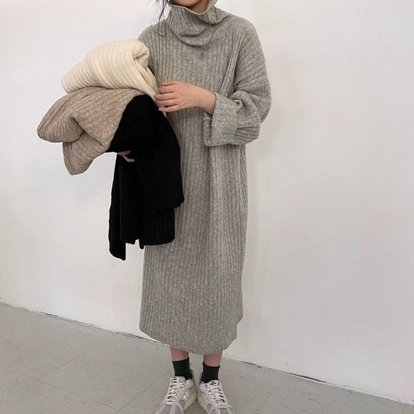 2021 loose korean knitted long winter spring new plain sweater dresses trutleneck women girls pullover dress robe nxle, Black;gray
2021 loose korean knitted long winter spring new plain sweater dresses trutleneck women girls pullover dress robe nxle, Black;gray