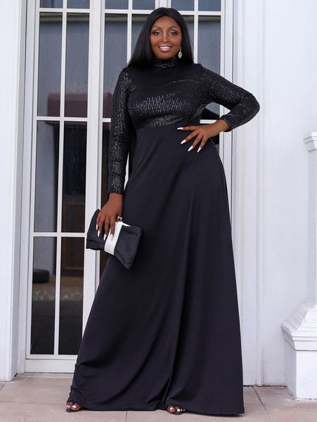 seomiscky plus mock neck contrast sequin maxi dress g9xh#, Black
seomiscky plus mock neck contrast sequin maxi dress g9xh#, Black