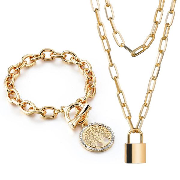 longway punk rock disco ins multi-layer lock pendant necklace vintage tree charm bracelets gold jewelry set for women set200001, Silver
longway punk rock disco ins multi-layer lock pendant necklace vintage tree charm bracelets gold jewelry set for women set200001, Silver