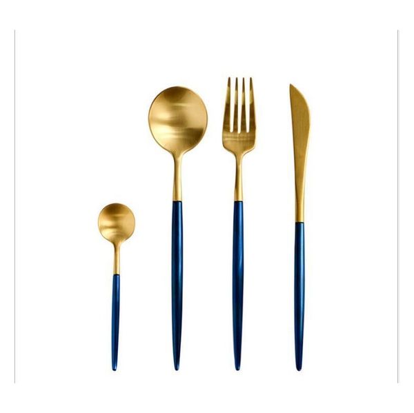 100% brand 4pcs /lot golden blue cutlery set gold 18/10stainless steel dinnerwar set fork knife scoops sliverware wedding tableware ebbi2
100% brand 4pcs /lot golden blue cutlery set gold 18/10stainless steel dinnerwar set fork knife scoops sliverware wedding tableware ebbi2