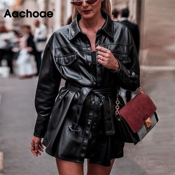 aachoae faux leather jackets women long sleeve tie belt waist streetwear coats ladies fashion pu leather shirt jacket 201120, Black
aachoae faux leather jackets women long sleeve tie belt waist streetwear coats ladies fashion pu leather shirt jacket 201120, Black