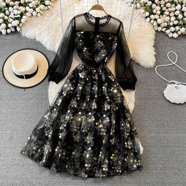 new autumn casual solid slim sequined full lady dress a line o neck chiffon puff sleeve pullover women dresses 2022, Black;gray
new autumn casual solid slim sequined full lady dress a line o neck chiffon puff sleeve pullover women dresses 2022, Black;gray