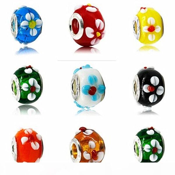 100pcs lot fashion round flower lampwork glass big hole beads fit european charm bracelet diy jewelry gift gb01, Black
100pcs lot fashion round flower lampwork glass big hole beads fit european charm bracelet diy jewelry gift gb01, Black