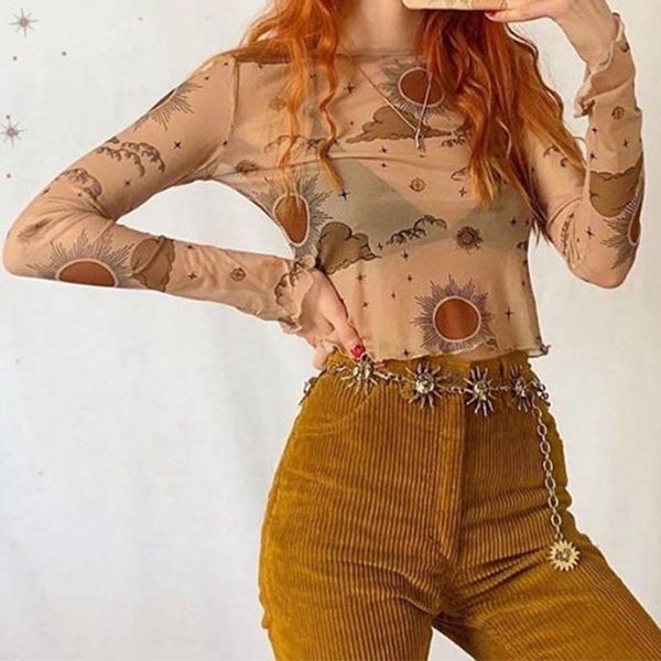 2020 f fashion women long sleeve mesh crop sun moon cloud print transparent ruffles t-shirt, White
2020 f fashion women long sleeve mesh crop sun moon cloud print transparent ruffles t-shirt, White