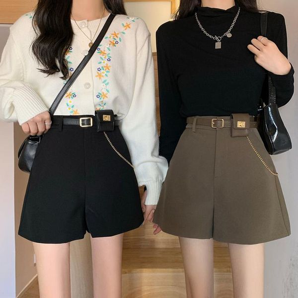 women's shorts winter autumn loose high waist streetwear belted solid polyester pockets donna pantaloni clothing ef50ws, White;black
women's shorts winter autumn loose high waist streetwear belted solid polyester pockets donna pantaloni clothing ef50ws, White;black