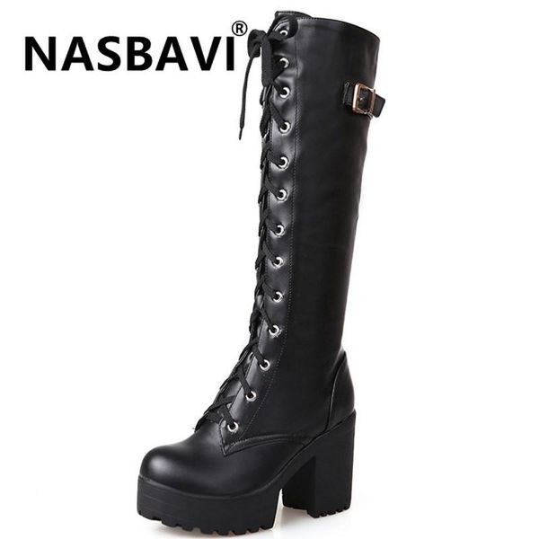 nasbavi autumn winter lacing knee high boots women fashion square heel woman leather shoes winter pu large size 34-43, Black
nasbavi autumn winter lacing knee high boots women fashion square heel woman leather shoes winter pu large size 34-43, Black