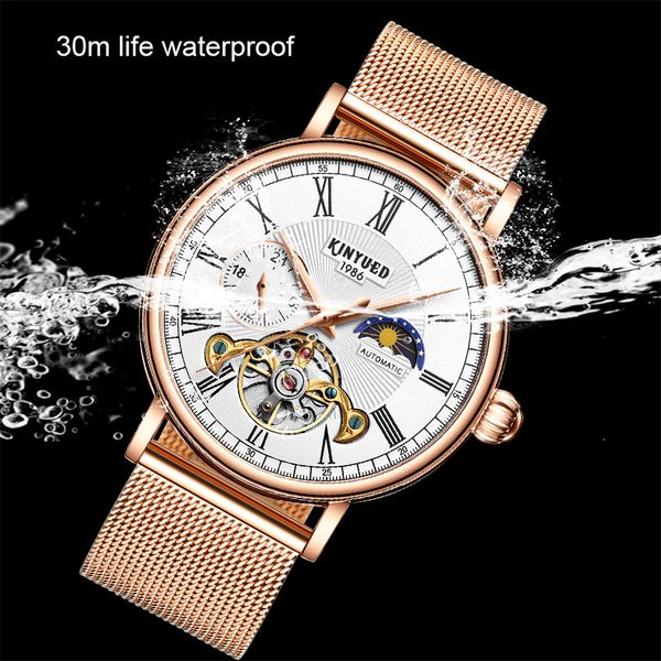 kinyued luxury men's mechanical watches automatic tourbillon wristwatch moon phase watch man rose gold steel relogio masculino, Slivery;brown
kinyued luxury men's mechanical watches automatic tourbillon wristwatch moon phase watch man rose gold steel relogio masculino, Slivery;brown