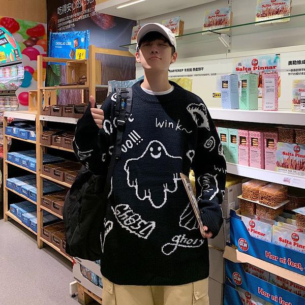 men's sweaters men hip hop sweater cartoon casual loose knitted pullover autumn winter couple design, White;black
men's sweaters men hip hop sweater cartoon casual loose knitted pullover autumn winter couple design, White;black