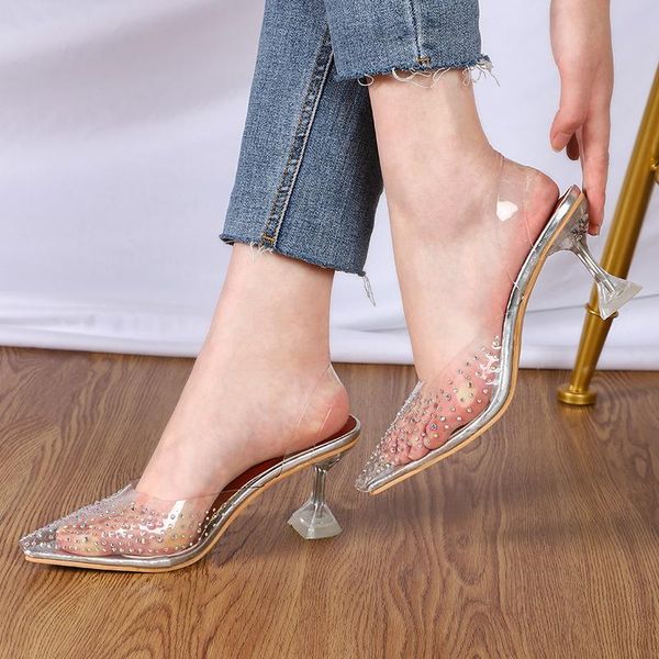 sandals 2021 gold silver pvc transparent crystal women's pumps high heels pointed toe ladies fashion female footwear, Black
sandals 2021 gold silver pvc transparent crystal women's pumps high heels pointed toe ladies fashion female footwear, Black