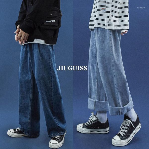 korean style straight jeans men's fashion casual retro wide-leg jeans men streetwear loose hip-hop blue denim trousers mens1