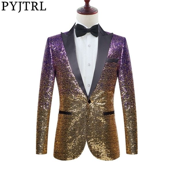pyjtrl men stylish gradual change gold purple blue pink green sequins suit jacket party wedding banquet nightclub singers blazer lj201223, White;black
pyjtrl men stylish gradual change gold purple blue pink green sequins suit jacket party wedding banquet nightclub singers blazer lj201223, White;black