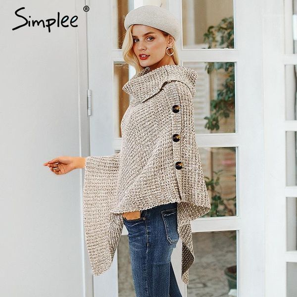 women's sweaters simplee elegant knitted turtleneck cloak sweater women button casual pullover 2021 autumn winter streetwear jumpers pu, White;black
women's sweaters simplee elegant knitted turtleneck cloak sweater women button casual pullover 2021 autumn winter streetwear jumpers pu, White;black