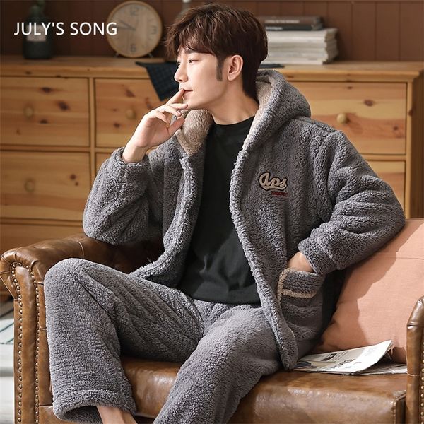 july's song men pajama sets flannel thicken winter warm sleepwear suit pyjamas hooded casual coral fleece sleep homewear lj201113, Black;brown
july's song men pajama sets flannel thicken winter warm sleepwear suit pyjamas hooded casual coral fleece sleep homewear lj201113, Black;brown