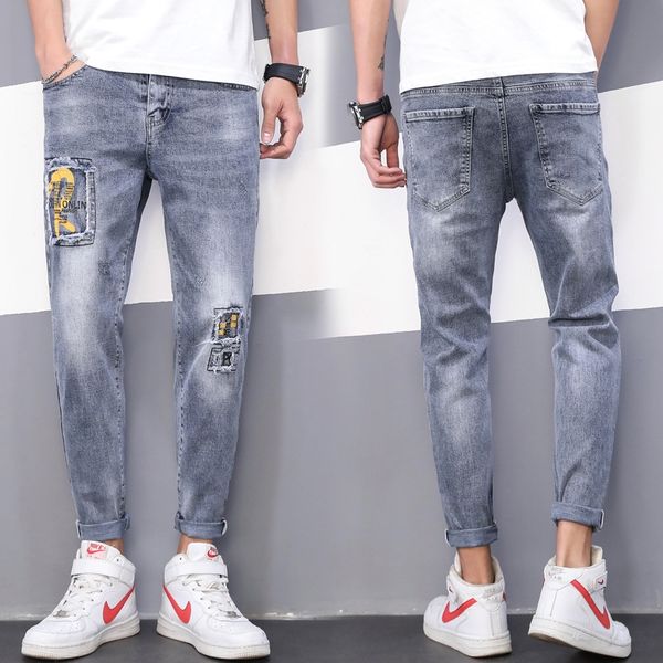 spring new men's korean style fashion slim stretch small straight-leg hole cropped pants ankle-length pants jeansjeans and jeans c28z1, Blue
spring new men's korean style fashion slim stretch small straight-leg hole cropped pants ankle-length pants jeansjeans and jeans c28z1, Blue