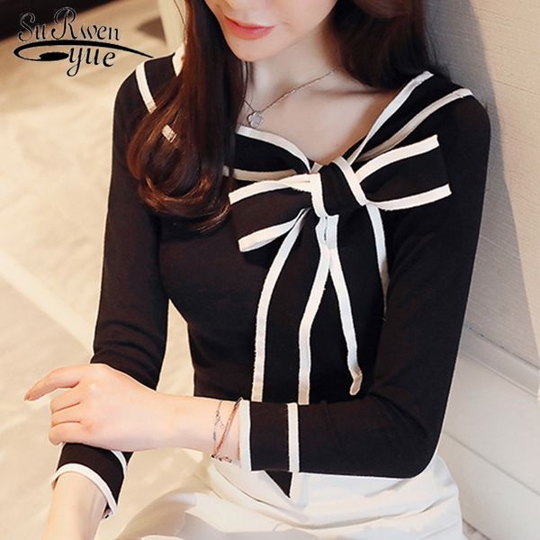 spring new fashion bow women knit sweater bottom shirt elegant slim black long sleeve women blouses tight female 8024 50 y200828, White;black
spring new fashion bow women knit sweater bottom shirt elegant slim black long sleeve women blouses tight female 8024 50 y200828, White;black