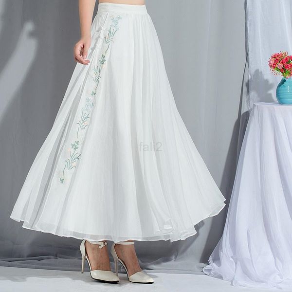 skirts embroidery chiffon womens big swing spring summer white skirt jupe femme chinese style women long maxi faldas c5388, Black
skirts embroidery chiffon womens big swing spring summer white skirt jupe femme chinese style women long maxi faldas c5388, Black