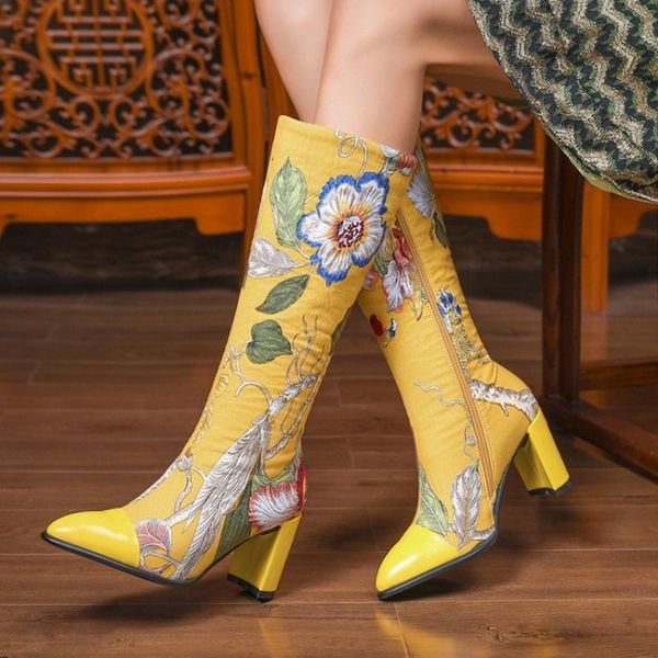 boots us4-11 womens genuine leather knee thigh embroidery floral block high heel warm winter pointy toe shoes retro plus size, Black
boots us4-11 womens genuine leather knee thigh embroidery floral block high heel warm winter pointy toe shoes retro plus size, Black
