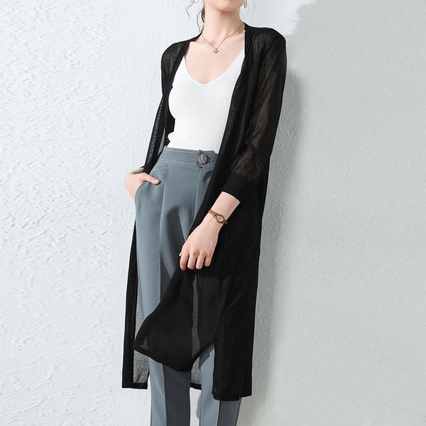 women midi long thin cardigan jacket summer autumn casual silk knitted cardigans female loose sweater coat plus size 3xl ab1508 y200720, White;black
women midi long thin cardigan jacket summer autumn casual silk knitted cardigans female loose sweater coat plus size 3xl ab1508 y200720, White;black