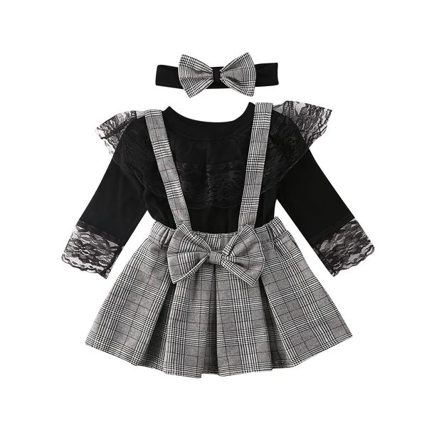 1-6y toddler kid girl baby clothes set black long sleeve lace t shirt + plaid ruffles skirts overalls spring girl costumes lj200916, White
1-6y toddler kid girl baby clothes set black long sleeve lace t shirt + plaid ruffles skirts overalls spring girl costumes lj200916, White
