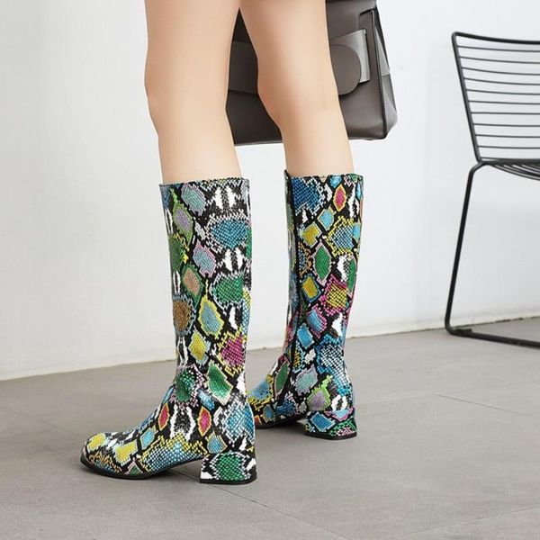boots us4-13 womens round toe snake pattern match colors knee thigh high block heel shoes warm winter riding plus size 2021, Black 
boots us4-13 womens round toe snake pattern match colors knee thigh high block heel shoes warm winter riding plus size 2021, Black