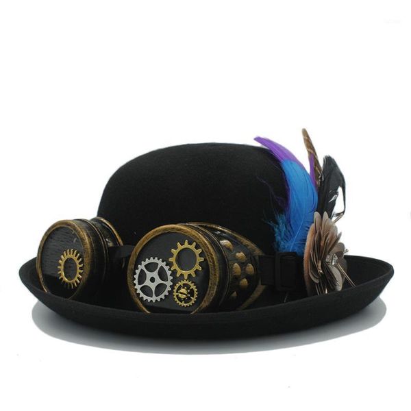 fashion women men handwork fedora hat steampunk punk bowler hat for lady gear glasses cosplay party cap1, Blue;gray
fashion women men handwork fedora hat steampunk punk bowler hat for lady gear glasses cosplay party cap1, Blue;gray