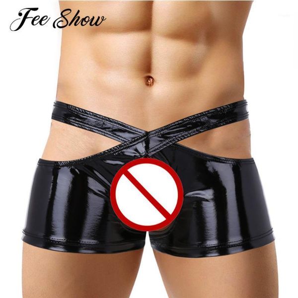 black gay mens lingerie low rise boxer sissy wetlook faux leather open crotch boxer underwear two symmetrical halves panties set1, Black;white
black gay mens lingerie low rise boxer sissy wetlook faux leather open crotch boxer underwear two symmetrical halves panties set1, Black;white