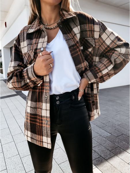 women plaid print jacket long sleeve single breasted streetwear oversize ladies coat casual autumn outwear female jackets, Tan;black
women plaid print jacket long sleeve single breasted streetwear oversize ladies coat casual autumn outwear female jackets, Tan;black