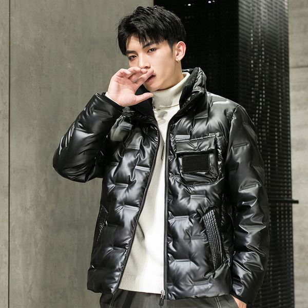 young white 2020 winter new fashion stand collar bright face down jacket men's coat, Black
young white 2020 winter new fashion stand collar bright face down jacket men's coat, Black