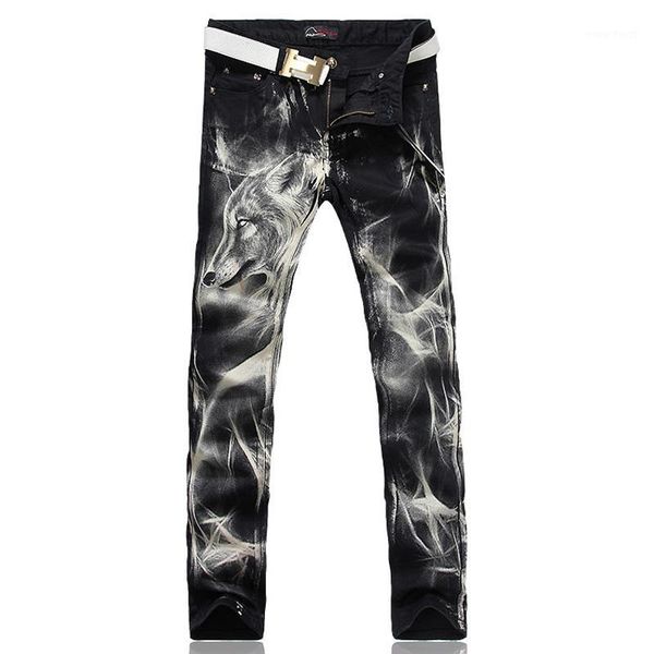 wholesale-men's fashion wolf print stretch denim jeans slim black painted straight pants long trousers1, Blue
wholesale-men's fashion wolf print stretch denim jeans slim black painted straight pants long trousers1, Blue