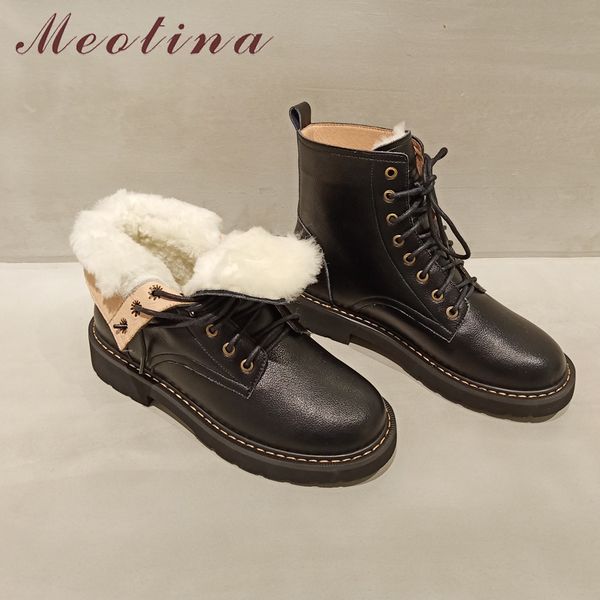 meotina natural real leather boots wool fur winter ankle boots low heel motorcycle boots women lace up genuine leather shoes 201116, Black
meotina natural real leather boots wool fur winter ankle boots low heel motorcycle boots women lace up genuine leather shoes 201116, Black