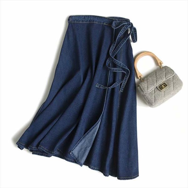 2021 spring a line denim skirts lace up high waist long skirts side split elegant streetwear, Gray
2021 spring a line denim skirts lace up high waist long skirts side split elegant streetwear, Gray
