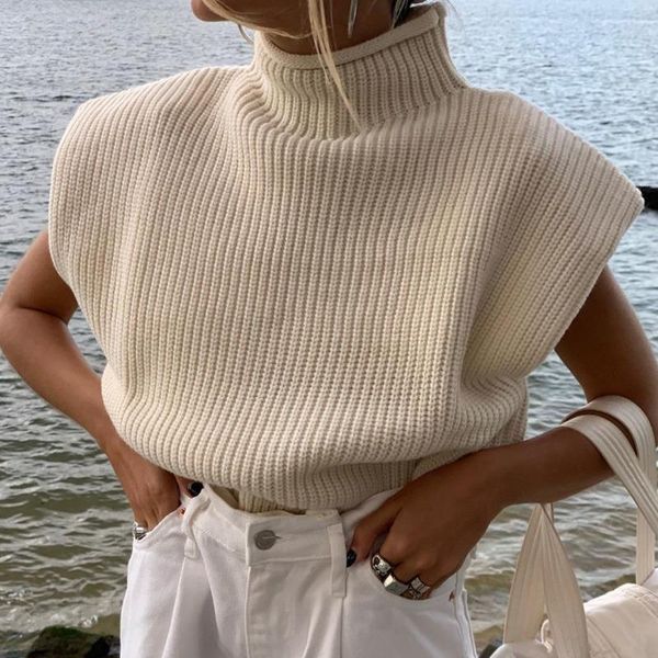 women's sweaters deat 2021 autumn winter women style fashion sleeveless knitted high collar pullover casual short sweater rc529, White;black
women's sweaters deat 2021 autumn winter women style fashion sleeveless knitted high collar pullover casual short sweater rc529, White;black