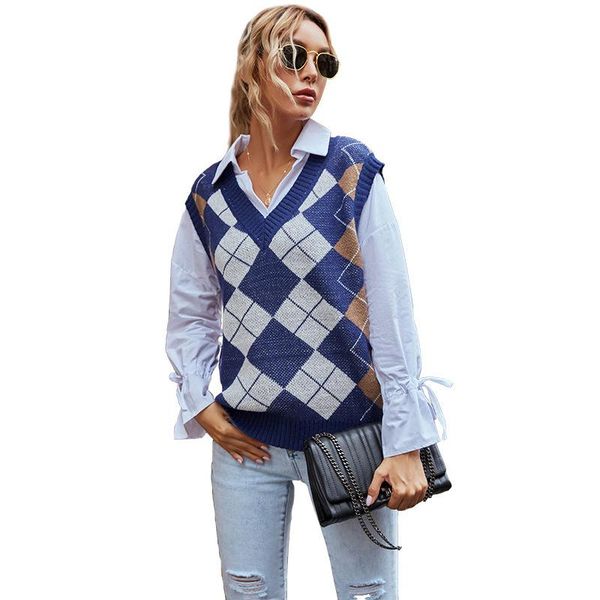 women's vests v neck vintage argyle sweater vest women sleeveless plaid knitted sweaters 2021 casual autumn preppy style waistcoat outw, Black;white
women's vests v neck vintage argyle sweater vest women sleeveless plaid knitted sweaters 2021 casual autumn preppy style waistcoat outw, Black;white