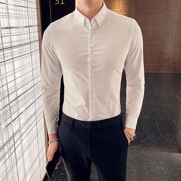 long sleeve plaid mens shirts korean style new autumn fashion dress shirt camisa social masculina male white button shirts, White;black
long sleeve plaid mens shirts korean style new autumn fashion dress shirt camisa social masculina male white button shirts, White;black