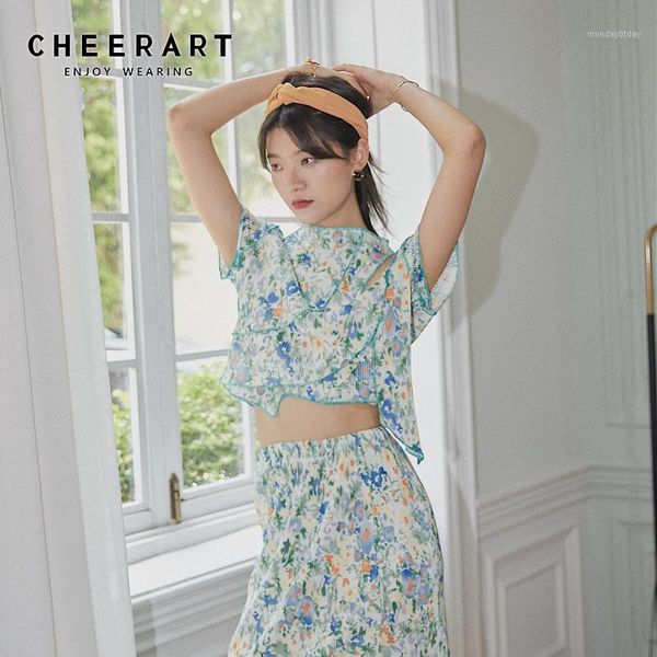cheerart mint green floral print crop blouse women turtleneck ribbed hollow out summer korean asymmetrical blouse1, White
cheerart mint green floral print crop blouse women turtleneck ribbed hollow out summer korean asymmetrical blouse1, White