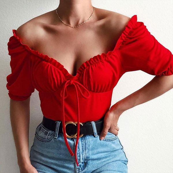 vintage summer women casual tee shirt solid slash neck short sleeve chest lace up fold short crop cotton shirt haut femme, White
vintage summer women casual tee shirt solid slash neck short sleeve chest lace up fold short crop cotton shirt haut femme, White