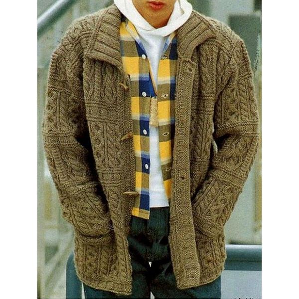 men's twist flower knitted coat lapel slim fitting long sleeve jacket sweater, White;black
men's twist flower knitted coat lapel slim fitting long sleeve jacket sweater, White;black
