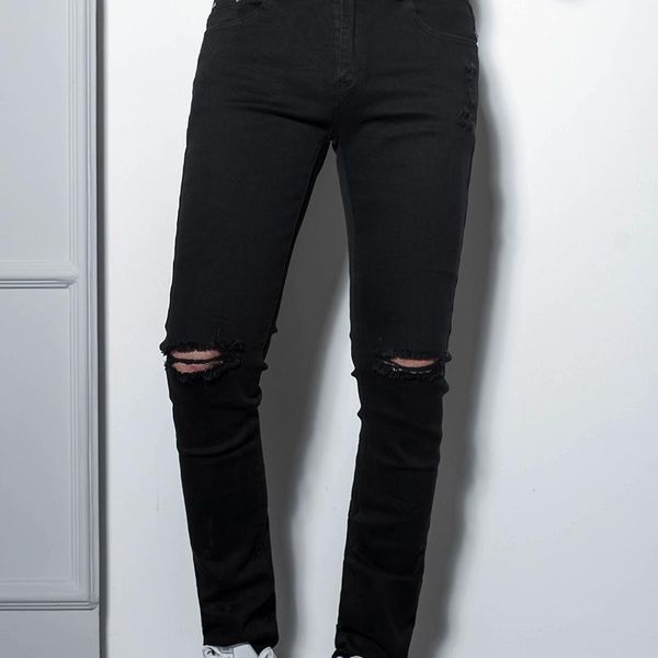 europe and the united states high street knife cut word hole jeans men black retro stretch slim feet beggar pants tattered pants, Blue
europe and the united states high street knife cut word hole jeans men black retro stretch slim feet beggar pants tattered pants, Blue